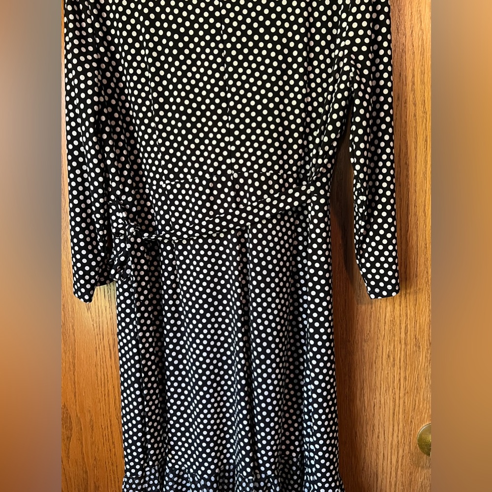 Tommy Hilfiger Womens Black Chiffon Polka Dot Wrap Tie 12 3/4 Sleeve EUC - Picture 8 of 8